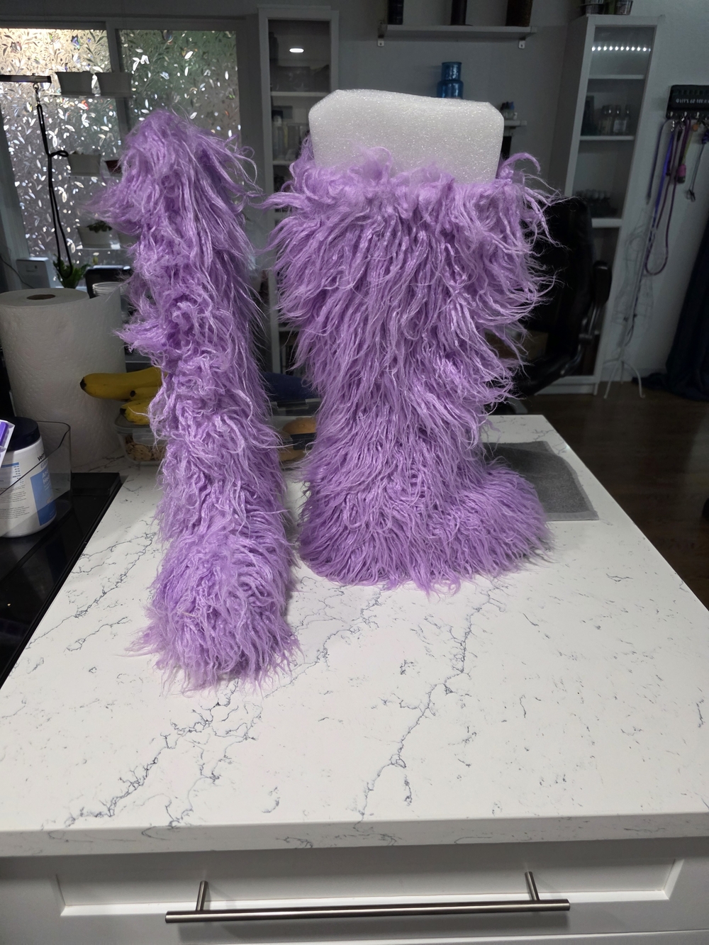 Lavender Faux Fur Fluffy Costume Boots - Statement Footwear